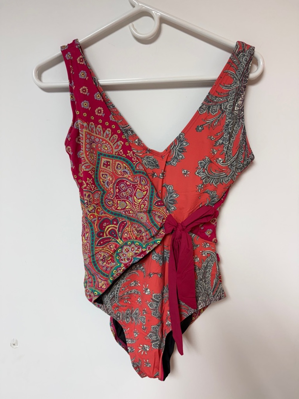 Sundance Coral & Magenta Paisley Wrap One-Piece Swimsuit